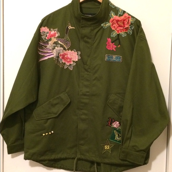 ZARA Embroidered Green Parka Jacket - M - Picture 3 of 8